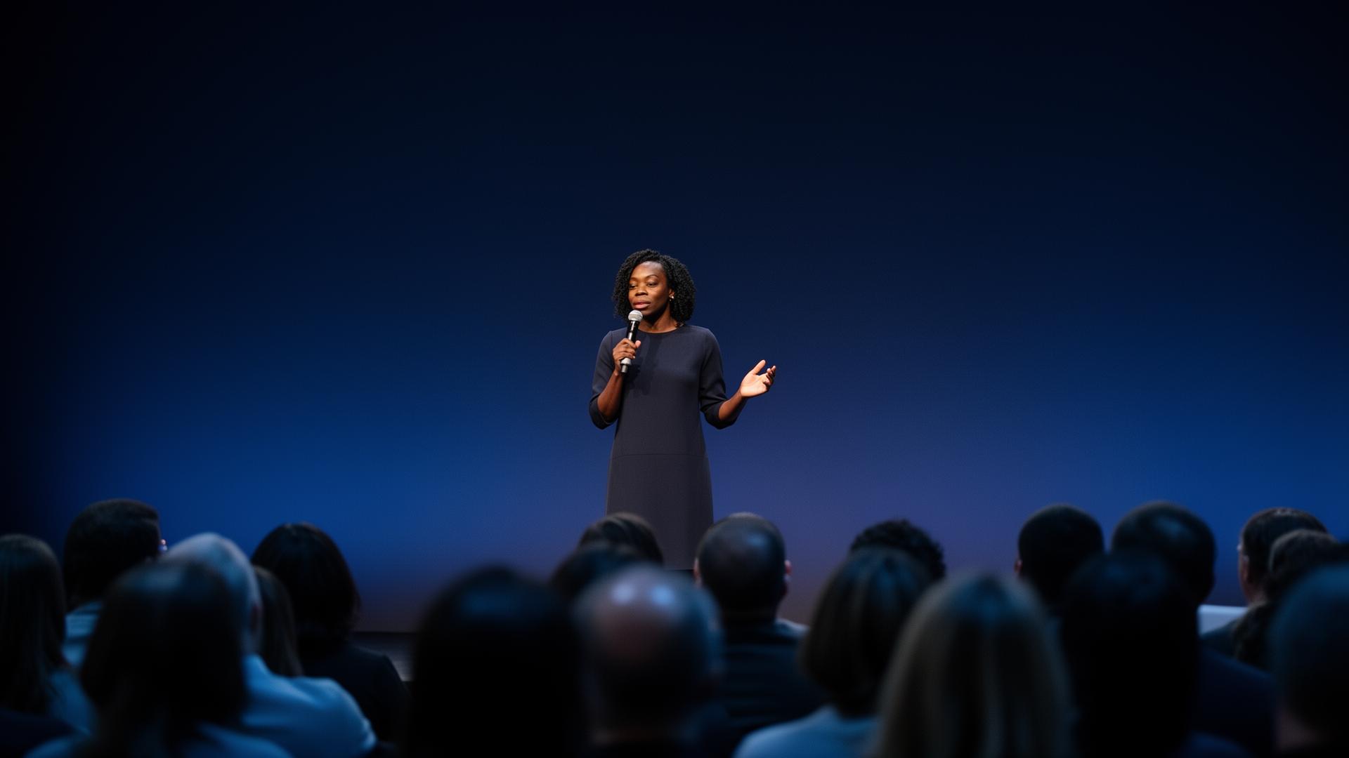 Elle Mills speaking on stage